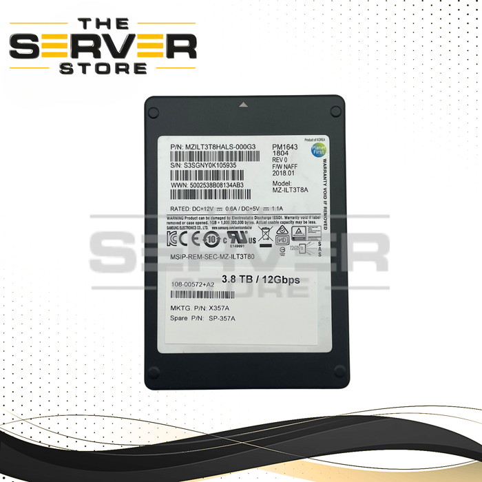 NetApp 3.84TB SAS 12G RI SFF 2.5" SSD Samsung PM1643 MZ-ILS3T8B X357A SP-357A