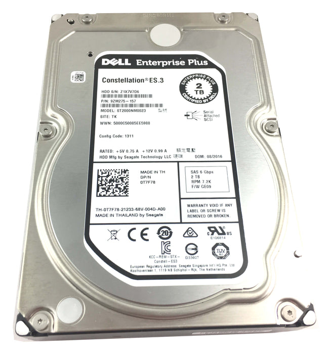 Dell Constellation 2TB 7.2K 6Gbps SAS 3.5'' Hard Drive (T7F78)