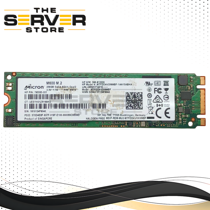 HPE Micron M600 M.2 2280 256GB SATA 6Gb/s Opal2 Solid State Drive (SSD). P/N: 795585-001.