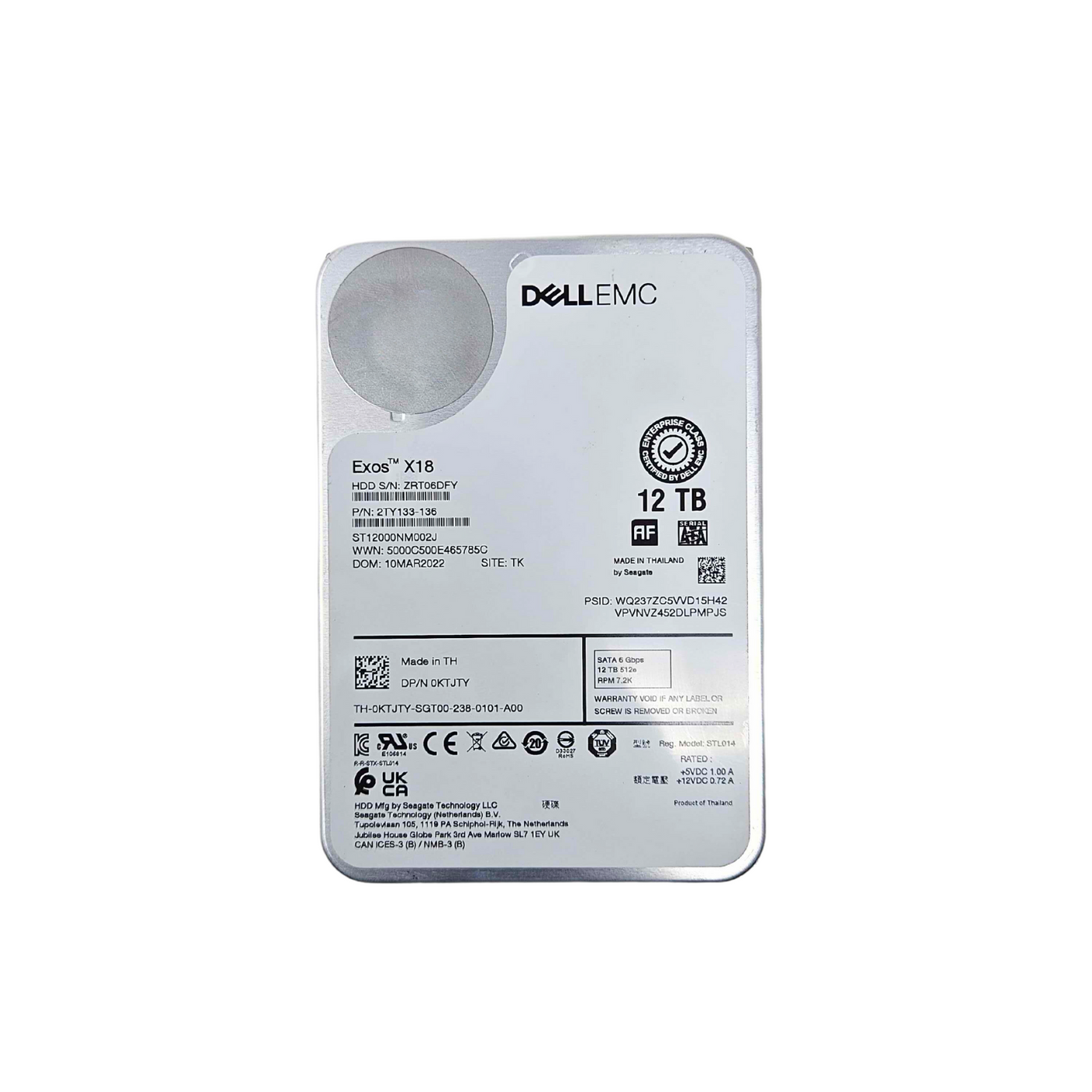 Dell/EMC Exos X18 12TB 7.2K SATA 6Gbps 512e 3.5 HDD Hard Drive (KTJTY ...