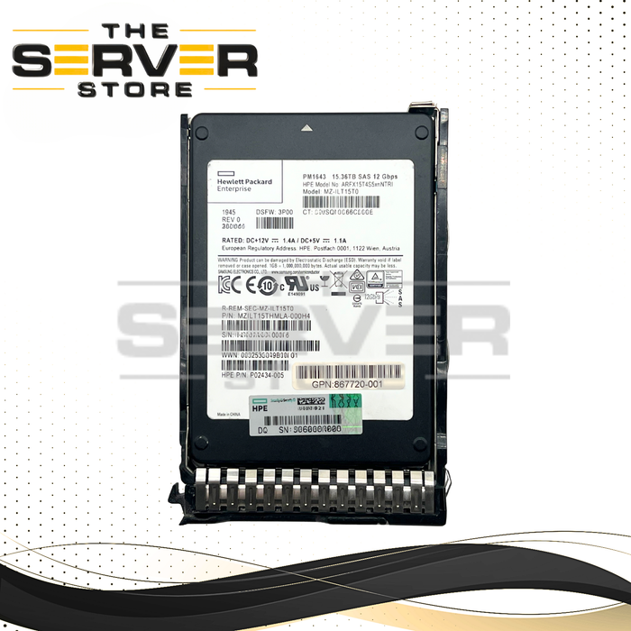 HPE 15.36TB SAS 12G RI SFF 2.5" SED (512e) SSD Samsung PM1643 Series MZILT15THMLA MZ-ILT15T0 for HPE ProLiant Server Gen10 (HPE SFF SC Tray Included)