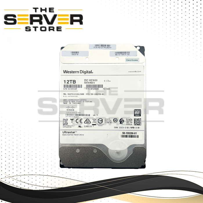 Cisco 12TB SATA 6G 7.2K RPM 512e LFF 3.5" HDD WD Ultrastar DC HC520 HUH721212ALE600 58-100258-01 UCS-HD12T7KL6GN