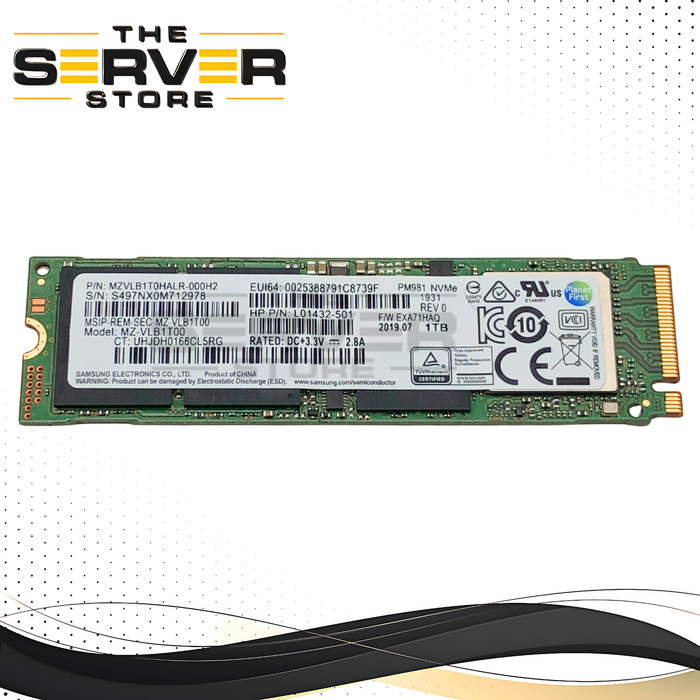 HP Samsung PM981 1TB PCIe 3.0 x4 NVMe M.2 2280 TLC SSD. P/N: MZ-VLB1T00.