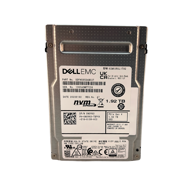 Dell 1.92TB NVMe SSD PCIe 2.5in Solid State Drive N0VK0-TBPKK (N0VK0)