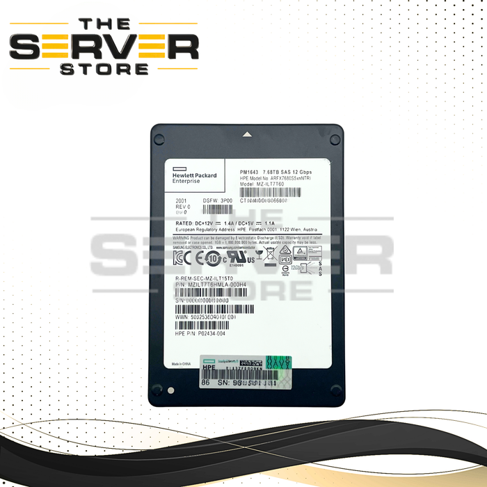 HPE 7.68TB SAS 12G RI SFF 2.5" 15mm SED SSD Samsung PM1643 Series MZ-IL7T60 P02434-004
