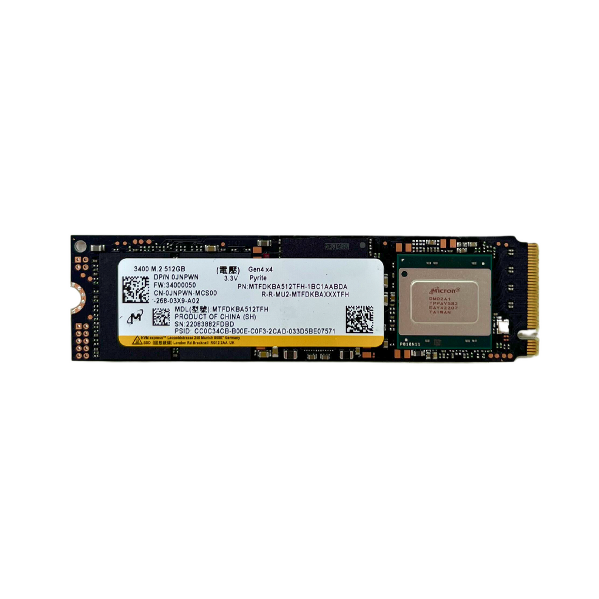 Dell 512 M.2 2280 NVMe PCIe Gen4 SSD Micron 3400 MTFDKBA512TFH