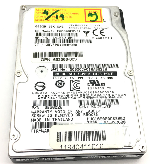 HP 600GB 10K 6Gbps SAS 2.5'' Hard Drive (HUC109060CSS600-HP)