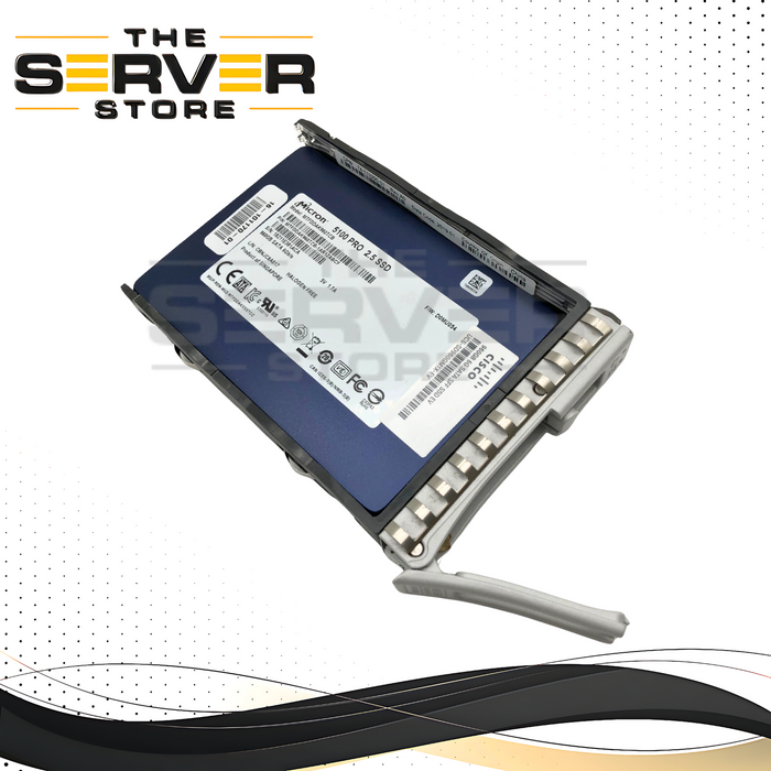 Cisco 960GB SATA 6Gb/s Mixed Use (MU) 2.5-inch SFF Solid State Drive (SSD) in Caddy. OEM by Micron 5100 Pro. P/N: 16-101170-01, 74-113290-01 Rev A0, UCS-SD960GM1X-EV.