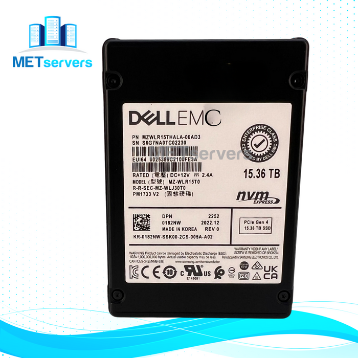 DELL EMC 15.36TB PCIE NVME U.2 2.5" SFF ENTERPRISE SSD Solid State Drive (MZ-WLR15T0)