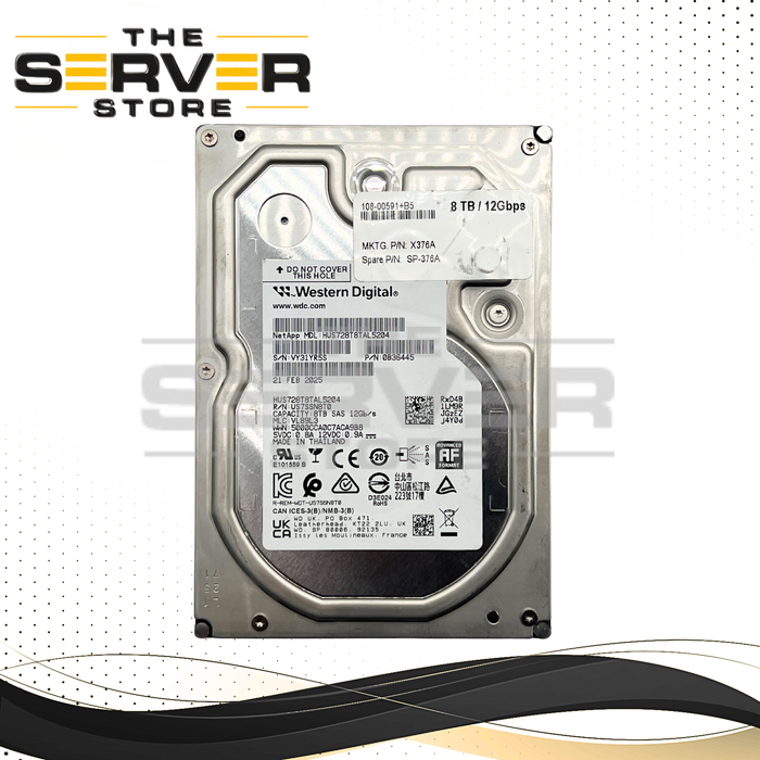 NetApp 8TB SAS 12G 7.2K LFF 3.5 HDD Western Digital (WD) HUS728T8TAL5204 108-00591 X376A