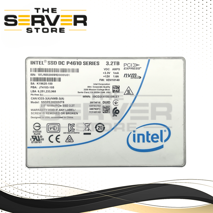 (96% to 100% Health) Intel 3.2TB NVMe U.2 PCIe Gen 3.0 x4 SFF 2.5" MU SSD DC P4610 Series SSDPE2KE032T8