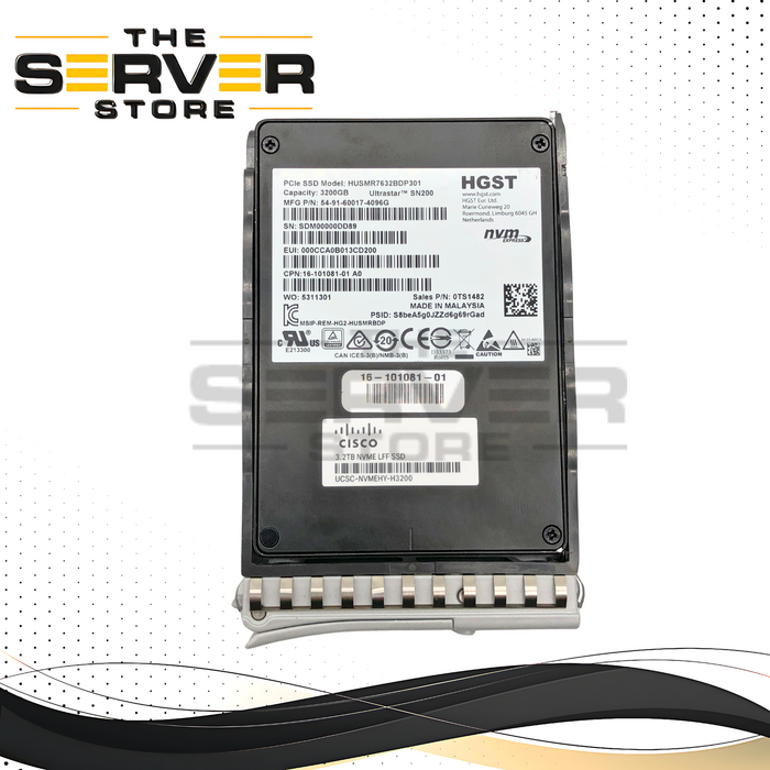 Cisco HGST Ultrastar SN200 3.2TB NVMe PCIe Gen3 x4 U.2 2.5-inch SFF Solid State Drive (SSD) with Cisco Hot-Swap Tray. P/N: UCSC-NVMEHY-H3200.