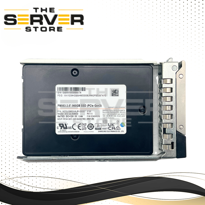 Samsung 960GB NVMe U.2 PCIe Gen 3.0 x4 SFF 2.5" 7mm RI SSD PM983 Series MZQLB960HAJR for Dell PowerEdge Server with Gen15th Tray