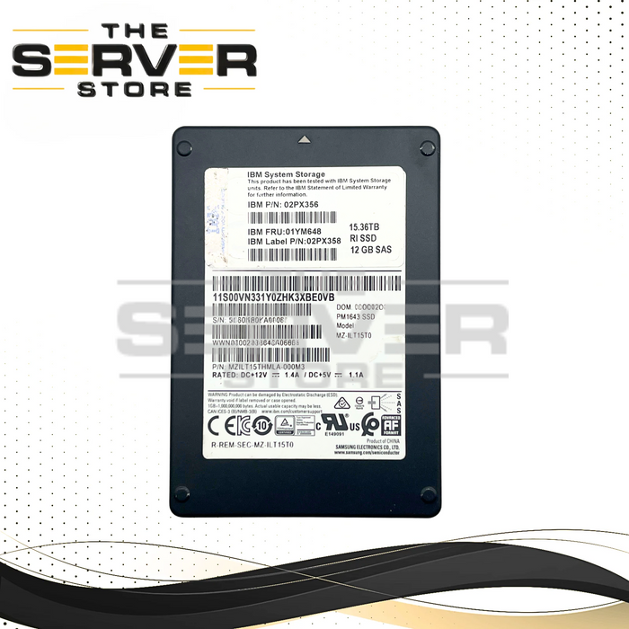 IBM 15.36TB SAS 12G RI SFF 2.5" 15mm SED SSD Samsung PM1643 Series MZ-ILT15T0 02PX356 02PX358 01YM648