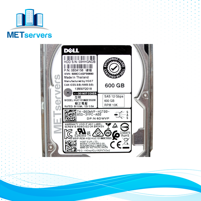 Dell Enterprise 600GB 12Gbps 10K SAS 2.5" SFF HDD Hard Drive (F0V7R)