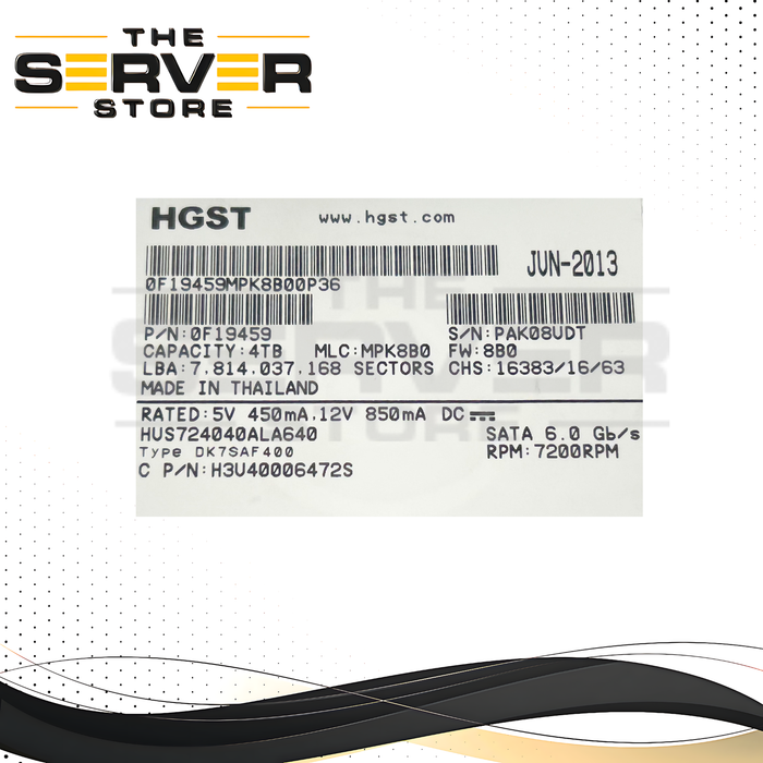 HGST 4TB SATA 6G 7.2K RPM LFF 3.5" HDD Hitachi Ultrastar HUS724040ALA640 0F19459