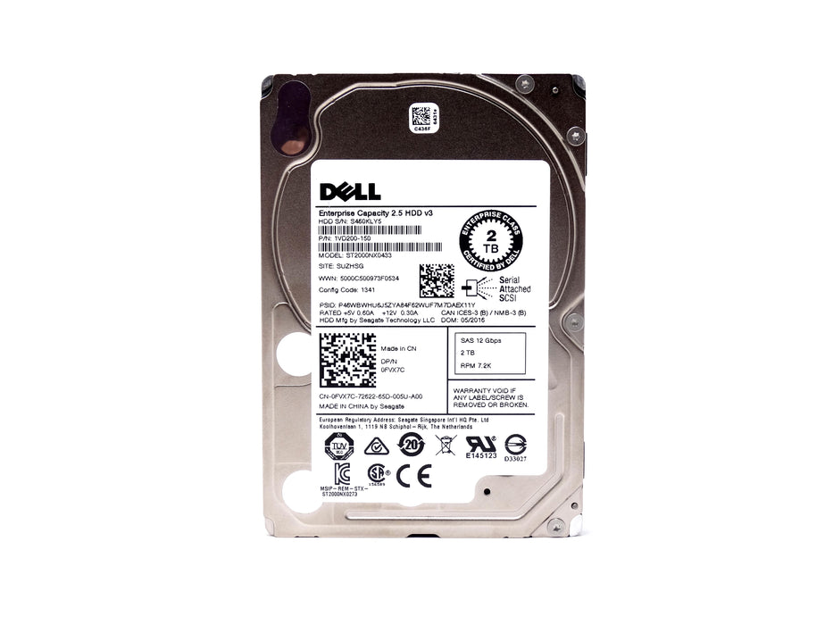 Dell Enterpise 2TB 7.2K SAS 12Gbps 128MB 2.5'' HDD v3 Hard Drive (ST2000NX0433)