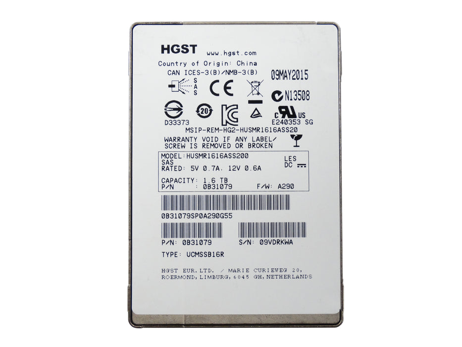 HGST 1.6TB 12Gbps SAS 2.5'' SSD Solid State Drive (0B31079)