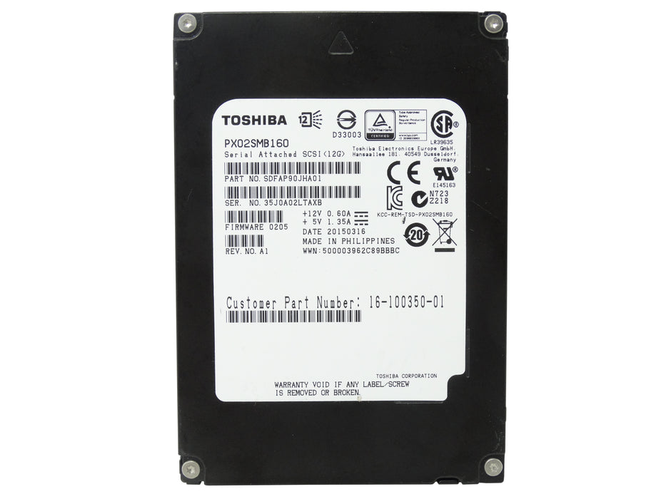 Toshiba 1.6TB 12Gbps SAS 2.5'' Solid State Drive SSD (PX02SMB160)