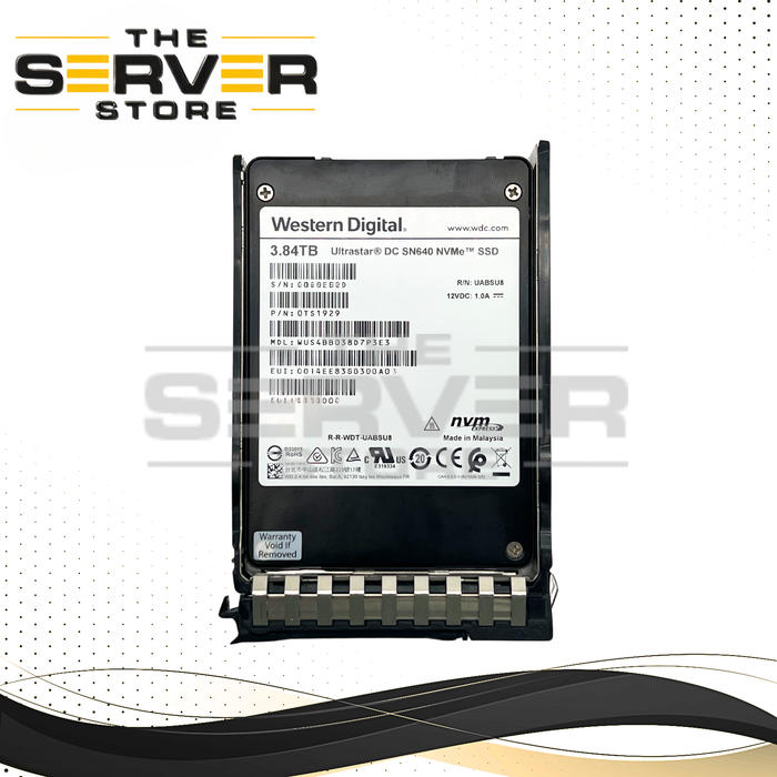 Western Digital (WD / HGST) 3.84TB NVMe U.2 PCIe Gen 3.0 x4 RI SFF 2.5" SSD Ultrastar DC SN640 WUS4BB038D7P3E3 for HPE ProLiant G10 Plus G11 G12 (HPE SFF BC Tray Included)