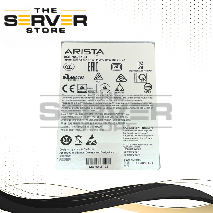 Arista 48 Port 1/10GBE SFP+ Switch 2x 495W 4x Fans (with Rails) DCS-7050SX-64-R