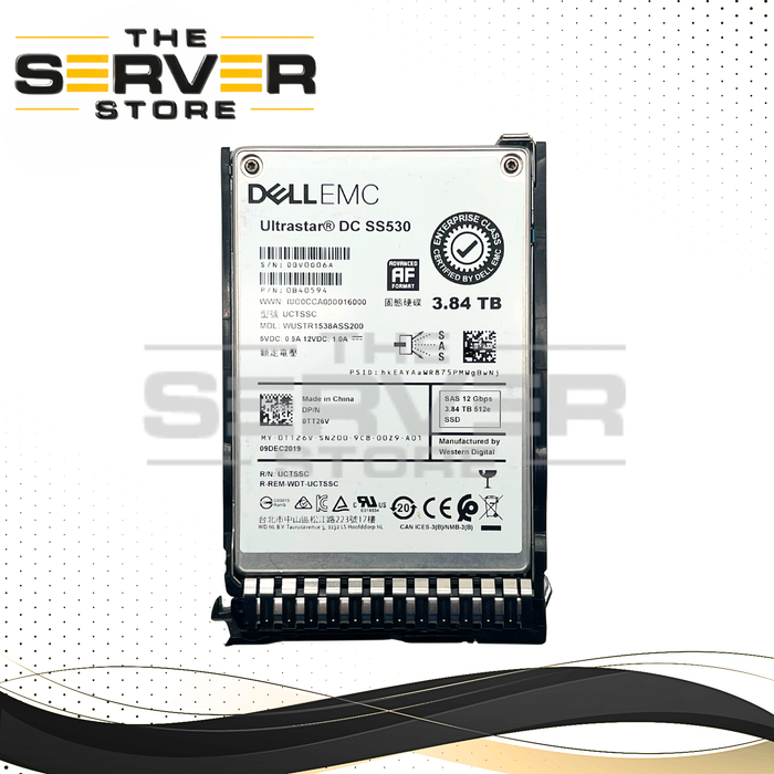 (New Open Box) 3.84TB Western Digital (WD) Ultrastar DC SS530 12Gbps SAS SSD WUSTR1538ASS200 (0TT26V) for HPE ProLiant DL360 / DL380 Gen10 (HPE SFF SC Tray Included)