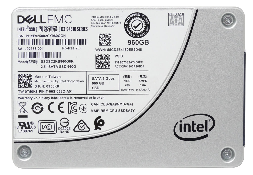 Dell Intel D3-S4510 Series 960GB TLC SATA 6Gbps 2.5'' SSD Solid State Drive (SSDSC2KB960G8R)