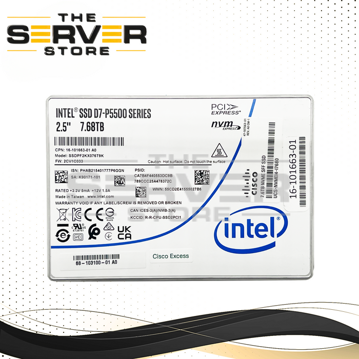 7.68TB NVMe U.2 2.5" SSD for Dell PowerEdge R630 R730XD G13 Intel D7-P5500