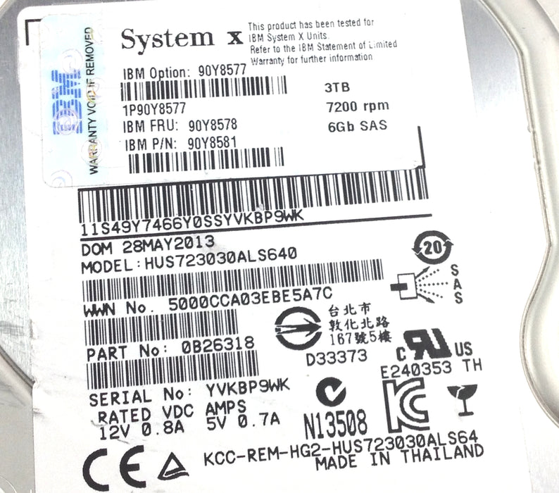 IBM 3TB 7.2K 6GBPS SAS 3.5'' HARD DRIVE (90Y8581)