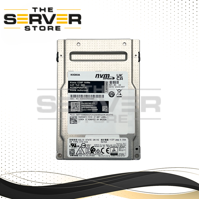 Lenovo 3.2TB NVMe U.3 PCIe Gen 5.0 x4 SFF 2.5" SED SSD Kioxia CD8P-V Series KCD8DPUG3T20 4XB7A93889 03NA214 (Tray Not Included)
