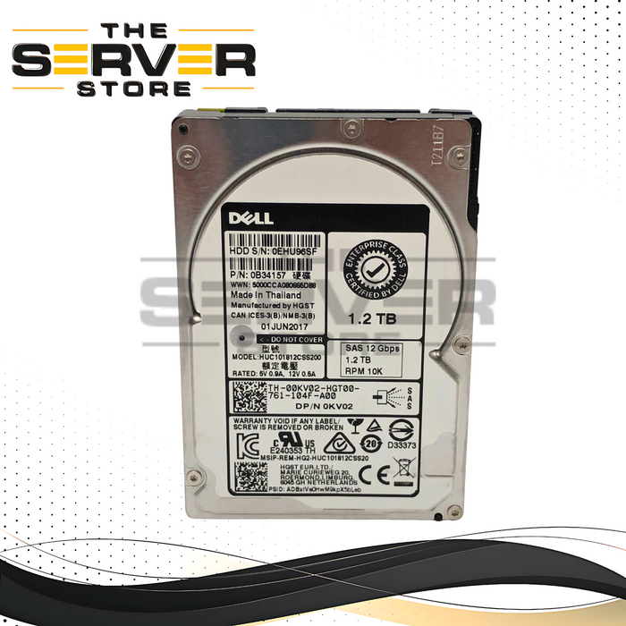 Dell HGST 1.2TB 10K 12G SAS 2.5" Enterprise HDD HUC101812CSS200 00KV02 (0KV02)
