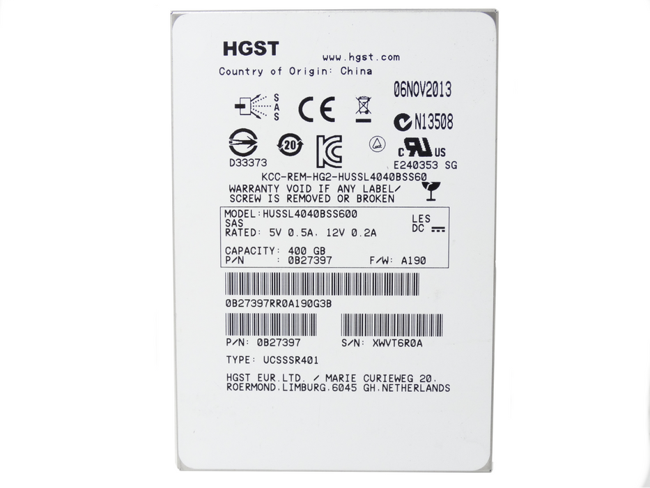 HGST 400GB SLC SAS 6Gbps 2.5'' SSD Solid State Drive (HUSSL4040BSS600)