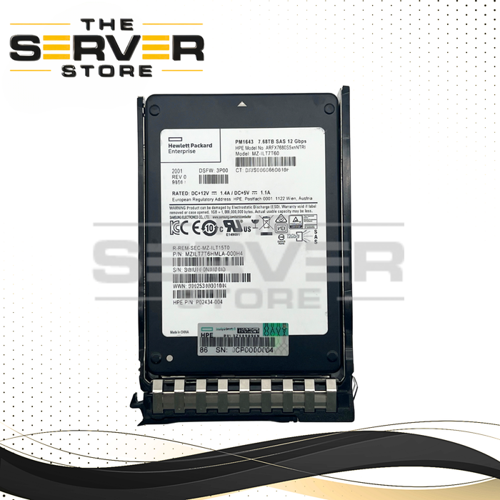 HPE 7.68TB SAS 12G RI SFF 2.5" 15mm SED SSD Samsung PM1643 Series MZ-IL7T60 for HPE ProLiant Server G10 plus G11 G12 (HPE SFF BC Tray Included)