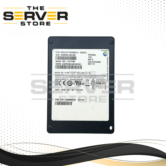 EMC 7.68TB SAS 12G RI SFF 2.5" 15mm SSD Samsung PM1633a MZ-ILS7T60 Series 118000520
