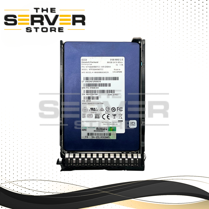 HPE 960GB SATA 6G MU SFF SC Tray 2.5" SSD Micron 5100 Max 875474-B21 875865-001 870668-003