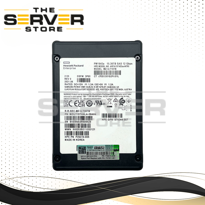 HPE 15.36TB SAS 12G RI SFF 2.5" SSD Samsung PM1643a Series MZILT15THALA MZ-ILT15TB P26410-005
