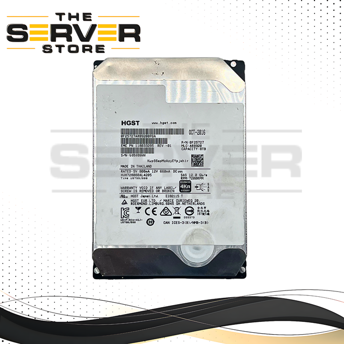 HGST 8TB SAS 12G 7.2K RPM LFF 3.5" 4Kn HDD He8 Series HUH728080AL4205 0F25727