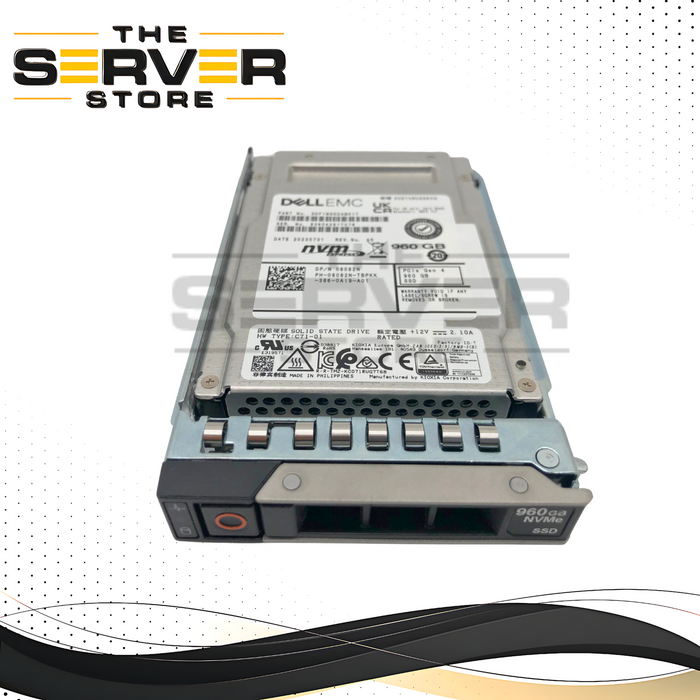 Dell Kioxia 960GB PCIe 4.0 NVMe Read Intensive 2.5-inch U.2 Solid State Drive (SSD) with 14-Gen Tray. * (0-10 POH) 100% Health. *  P/N: 8082N.