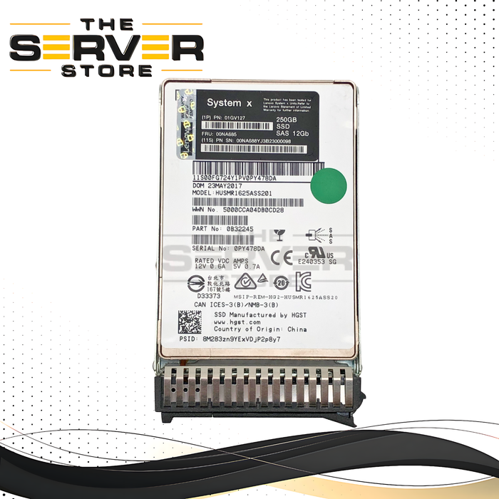 Lenovo System X HGST Ultrastar DC SS200 250GB SAS 12Gbps 2.5" SFF Solid State Drive (SSD), Includes Drive Tray. P/N: 00NA685.