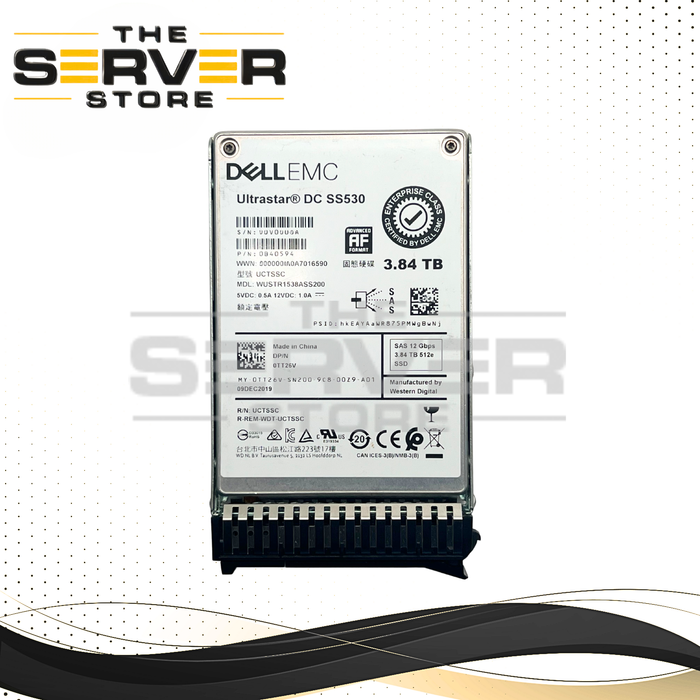 (New Open Box) Western Digital (WD) 3.84TB SAS 12G RI SFF 2.5" 15mm SSD Ultrastar DC SS530 Series WUSTR1538ASS200 (0TT26V) for Lenovo ThinkSystem Server (Lenovo SFF Tray Included)