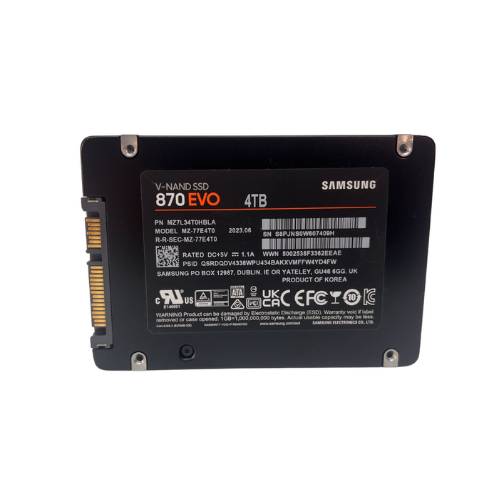 Samsung V-NAND 870 EVO 4TB SATA 6GBPS 2.5" SSD Solid State Drive (MZ7L34T0HBLA)