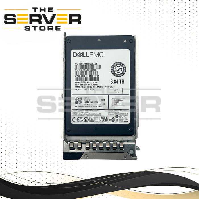 (New Open Box) Dell EMC 3.84TB SAS 12G RI 2.5" SSD Samsung PM1643 (with DXD9H Tray) 0X8F87 X8F87