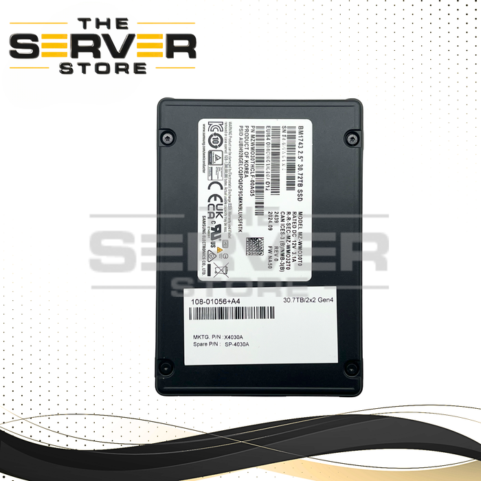 NetApp 30.72TB NVMe U.2 PCIe Gen 4.0 x4 RI SFF 2.5" 15mm SED SSD Samsung BM1743 Enterprise Series MZ-WMO30T0 X4030A SP-4030A