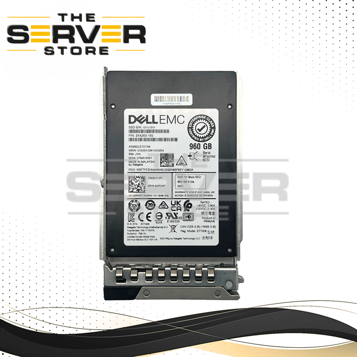 Dell EMC 960GB SAS 12G MU SFF 2.5" 15mm SED SSD Seagate Nytro 2032 Series 2532 Model XS960LE70134 02RDWT 2RDWT (Dell PowerEdge G15th Tray Included)
