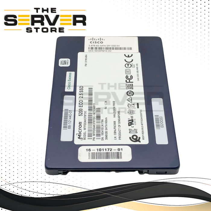 Cisco Micron 5200 ECO 3.84TB SATA 6Gb/s 2.5" Solid State Drive (SSD). P/N: MTFDDAK3T8TDC.