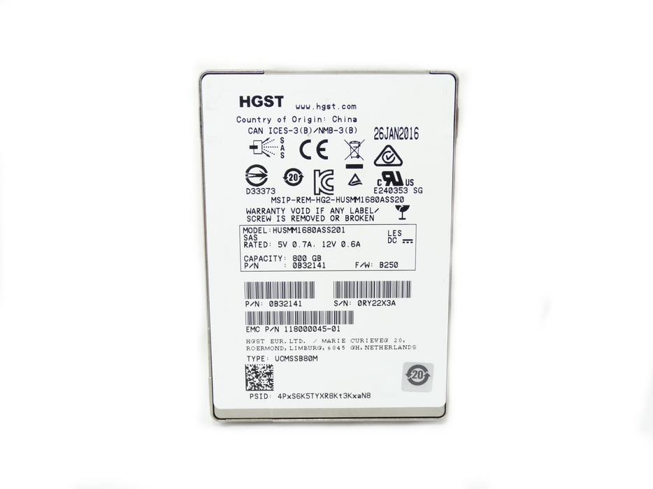 EMC/ HGST 800GB 12Gbps 12G MLC SAS 2.5'' SFF SSD Solid State Drive (0B32141)