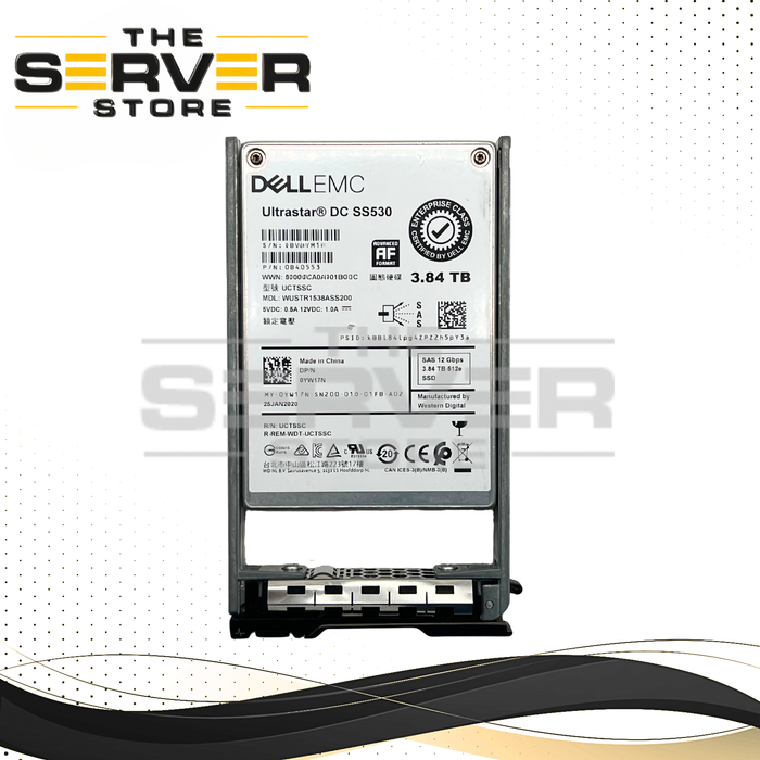 Dell EMC 3.84TB SAS 12G RI 2.5" SSD Western Digital (WD) DC SS530 WUSTR1538ASS200 0YW17N YW17N (Dell PowerEdge G13th Tray Included)