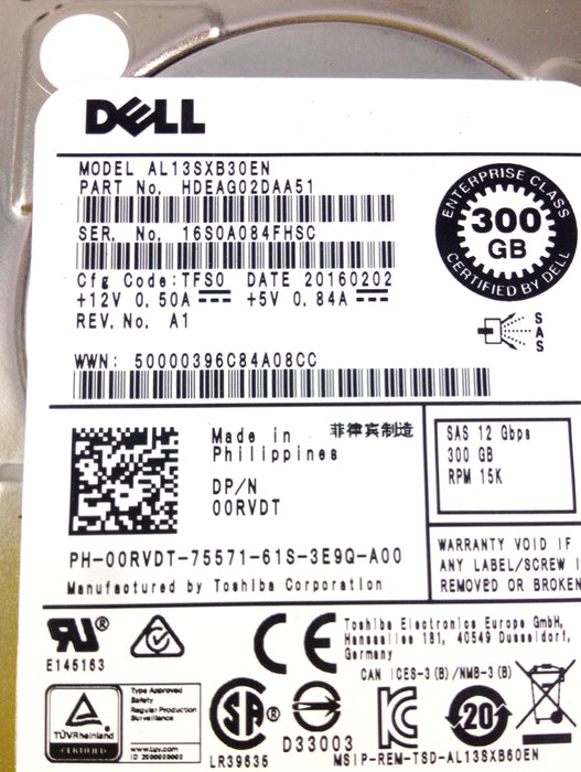 Dell 300GB SAS 12G 15K RPM SFF 2.5'' Hard Drive 0RVDT 00RVDT