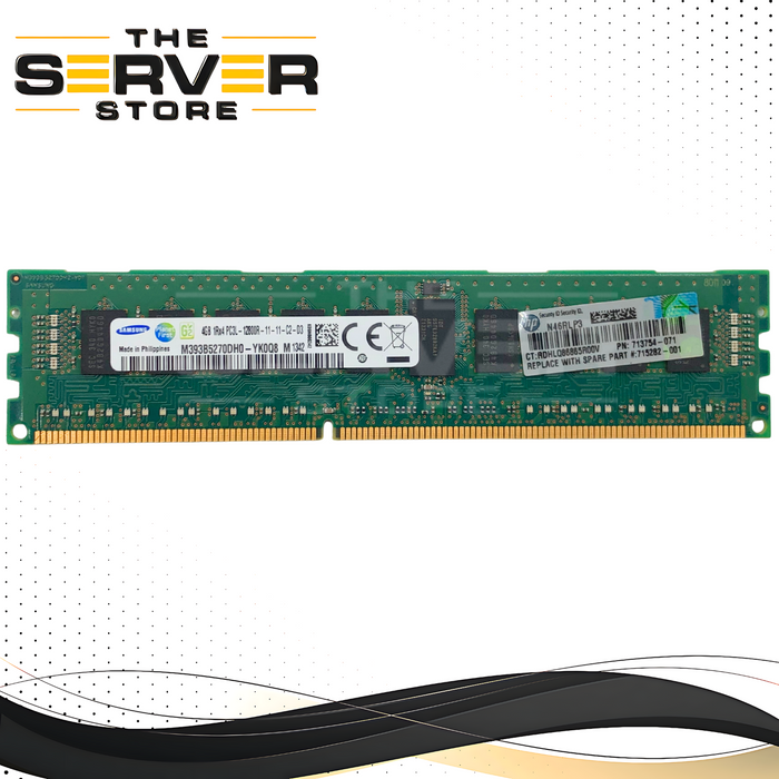 HPE 4GB DDR3L 1600MHz (PC3L-12800R) 1Rx4 ECC Registered Smart Memory Module. OEM by Samsung. P/N: 715282-001.