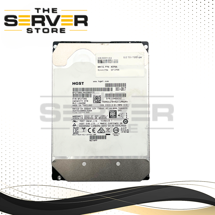 NetApp 8TB SAS 12G 7.2K LFF 3.5 HDD HGST HUH721008AL5204 108-00591 X376A SP-376A